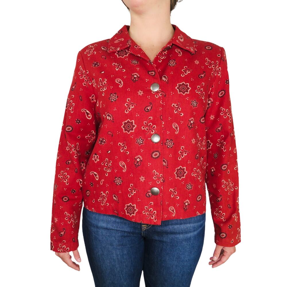 ORVIS Vintage Red Bandana Paisley Pattern Jacket Medium Retro Western Glam